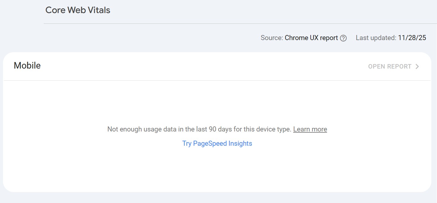 Google Search Console Core Web Vitals Screenshot