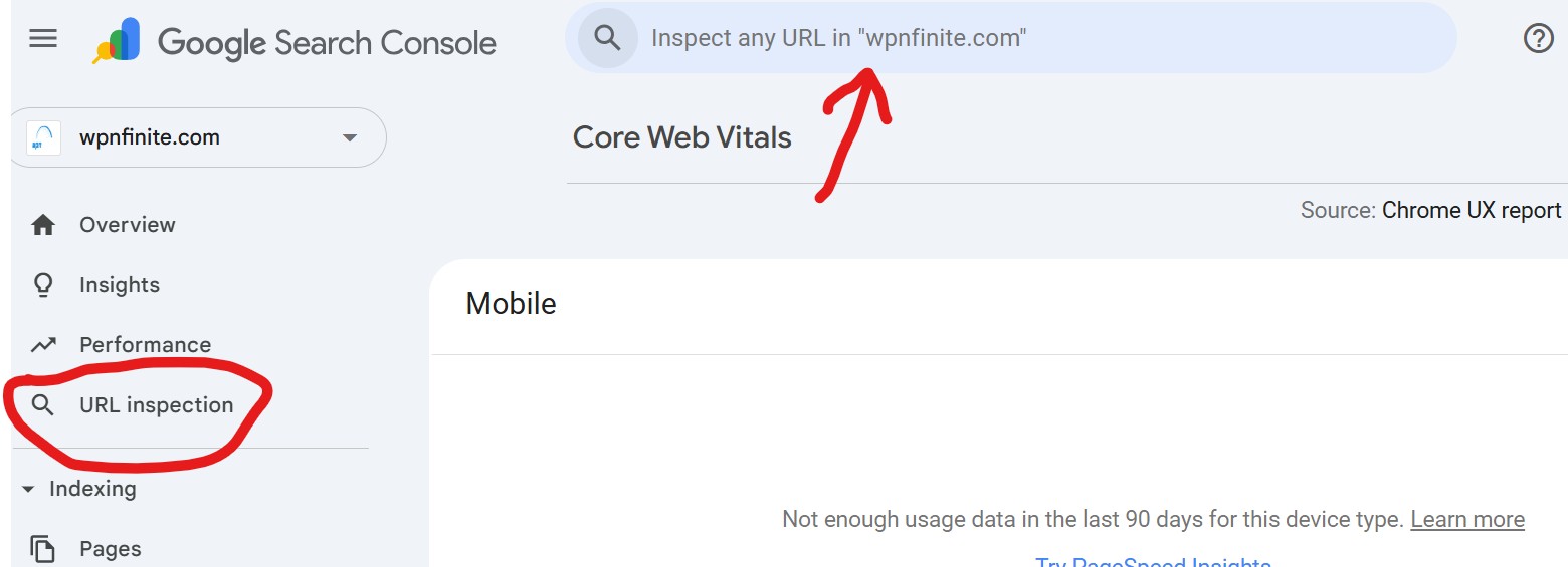 Google Search Console Core Web Vitals Screenshot
