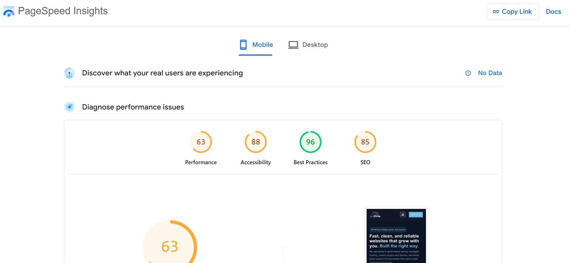 Google Search Console Core Web Vitals Screenshot