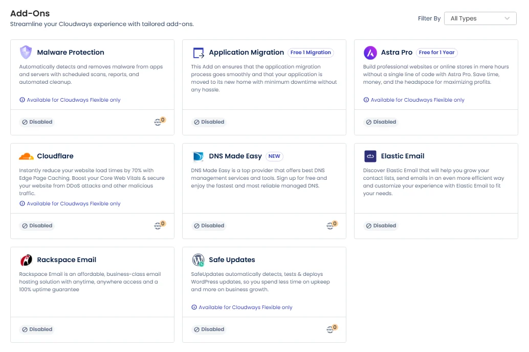 Cloudways add-ons pricing
