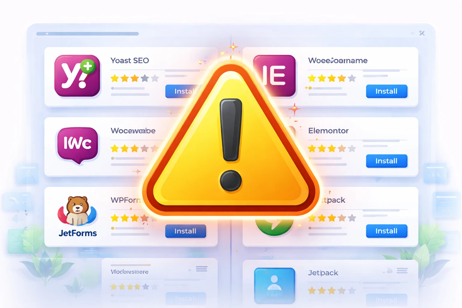 Warning icon over plugin grid.