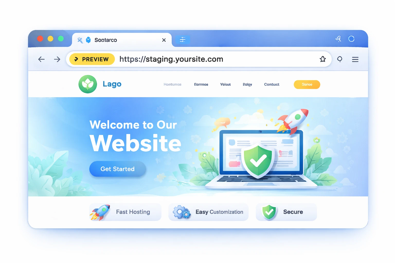 Website preview on staging browser window