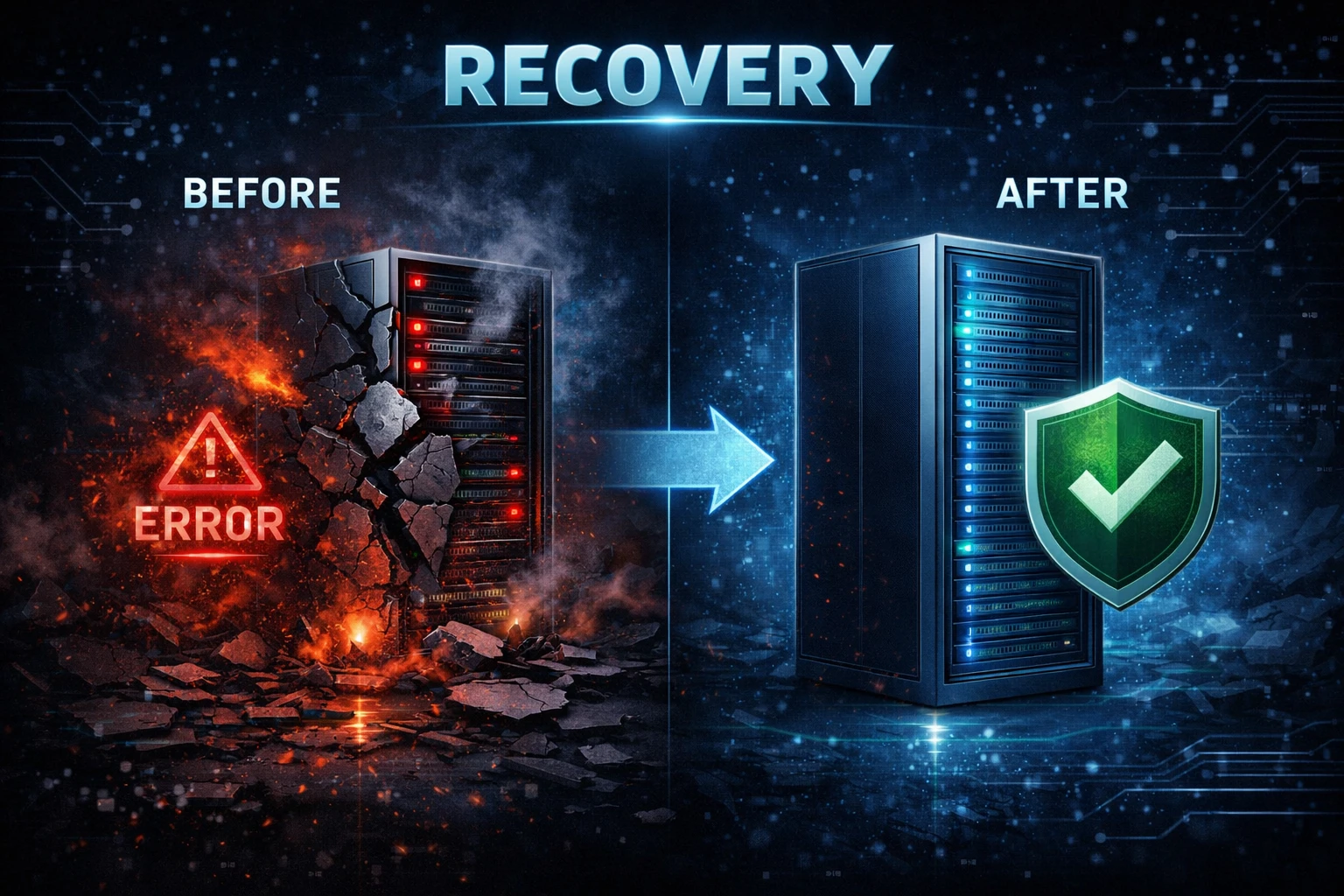 WordPress error recovery before and after visual
