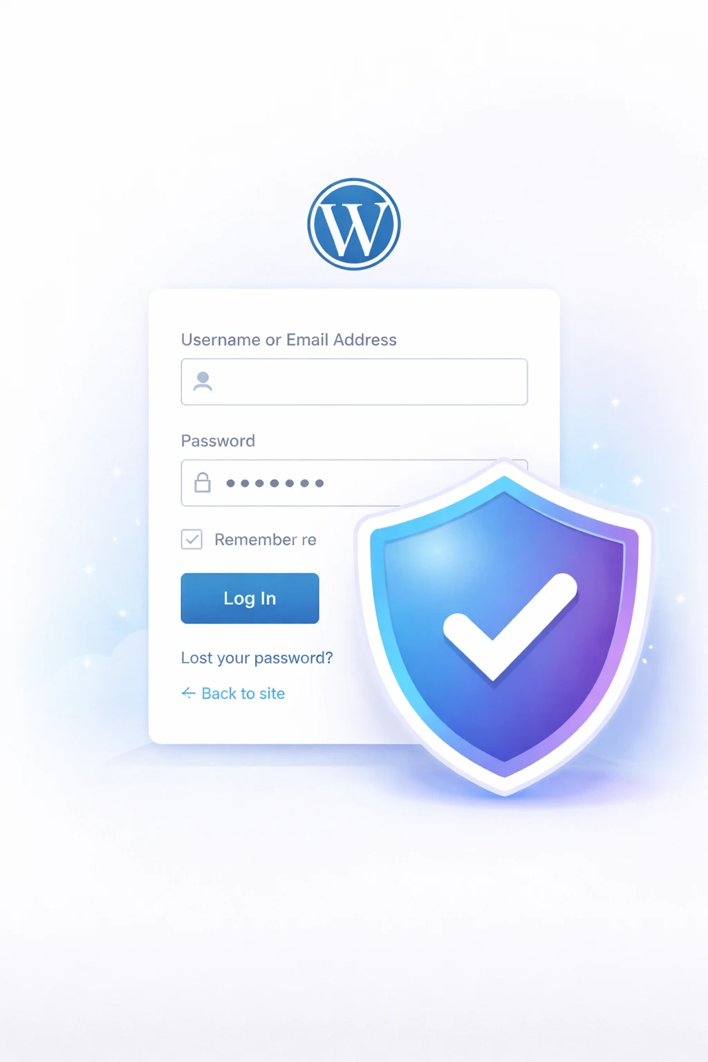 WordPress login page with security shield