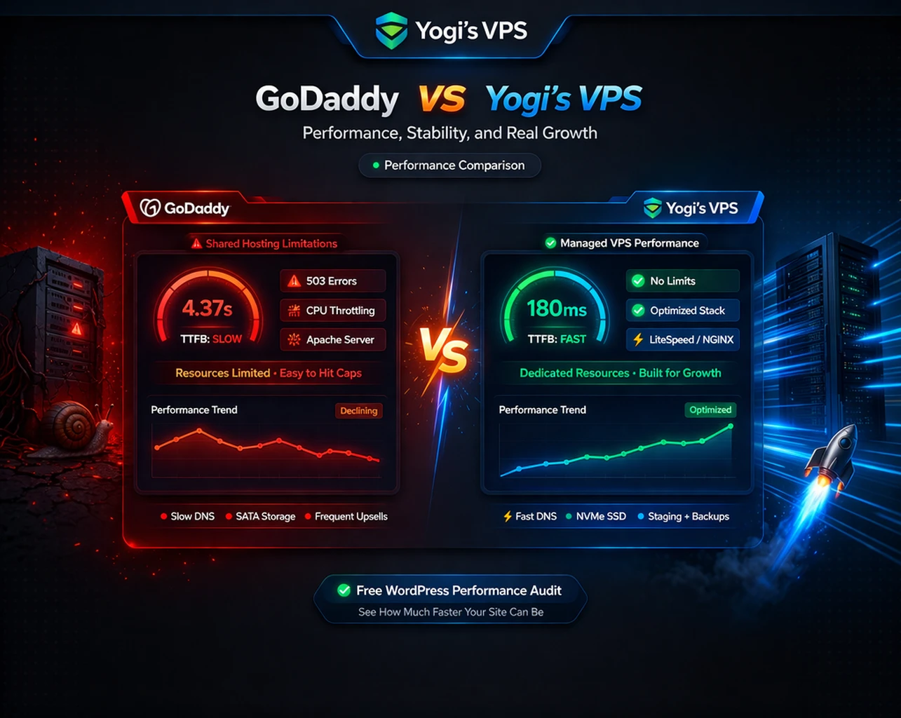 godaddy vs yogis vps wordpress hosting