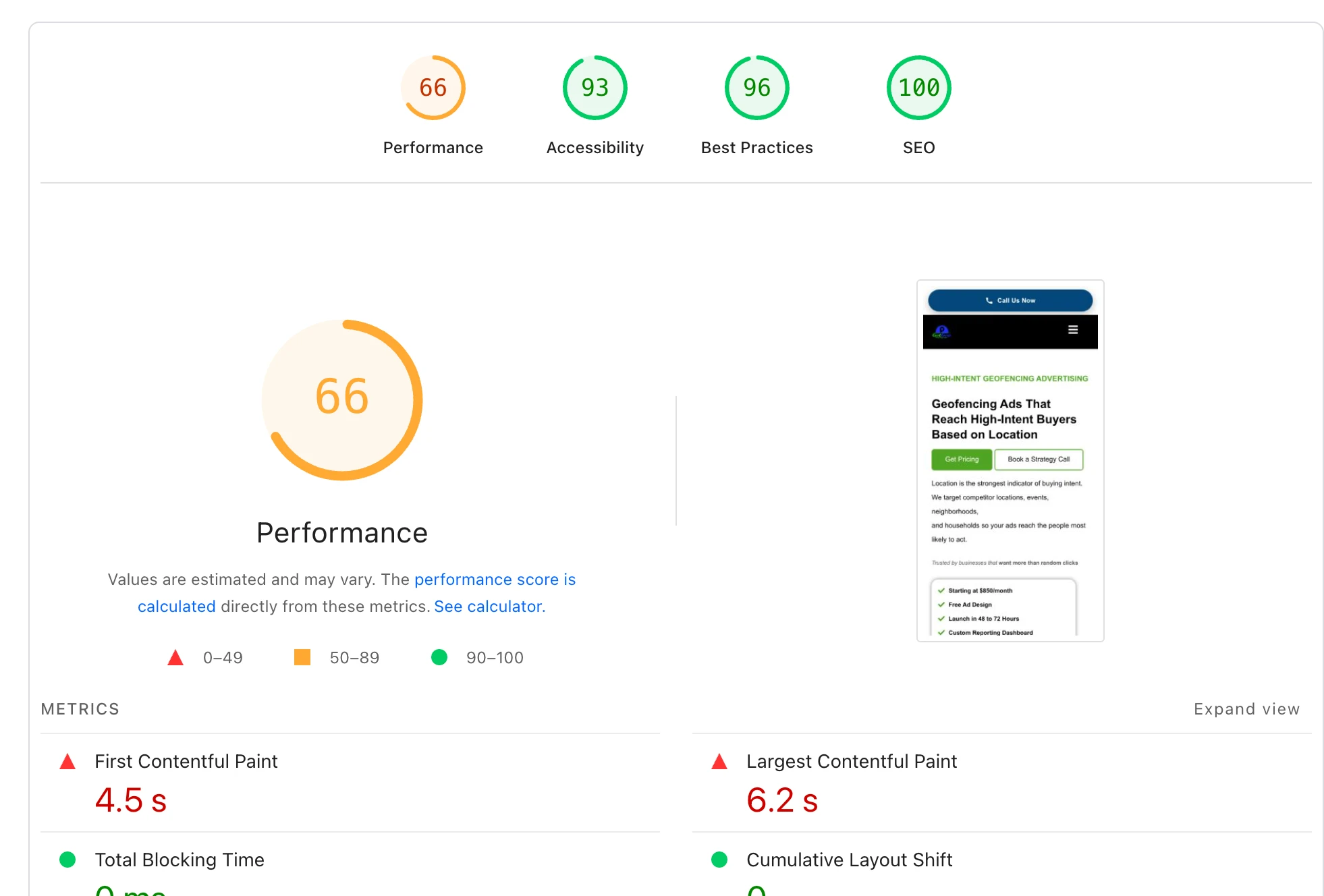 GetGeoFencing before mobile PageSpeed score